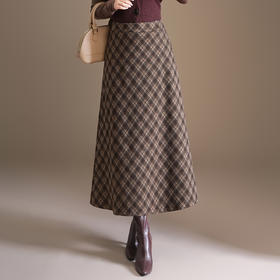 BFZY-B2563冬季格纹毛呢半身裙女2025年新款洋气高腰气质优雅女士格子长裙