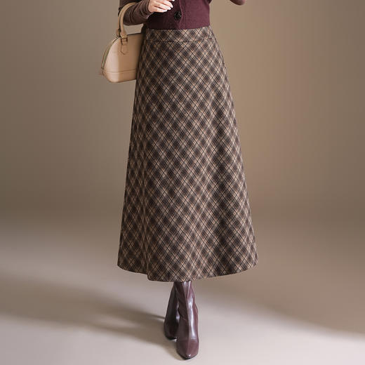 BFZY-B2563冬季格纹毛呢半身裙女2025年新款洋气高腰气质优雅女士格子长裙 商品图0