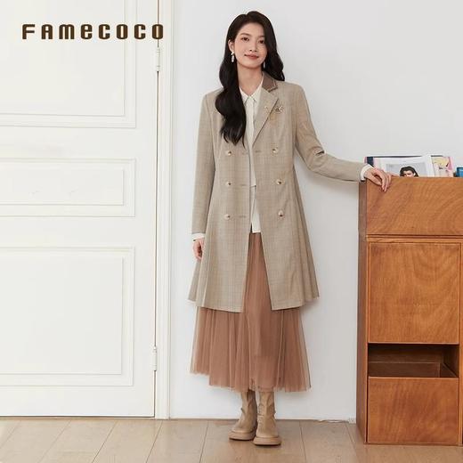 Famecoco范可儿英伦格纹风衣中长款学院风西装领外套FAB6AW006 商品图3