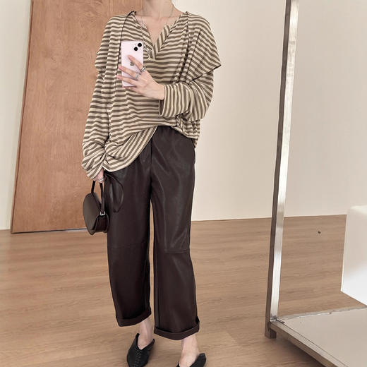 KA753/KA783GRACETINAHOO秋新法式简约大气慵懒九分气球时髦感阔腿休闲皮裤 商品图2