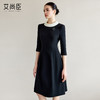 艾尚臣黑色西装连衣裙女圆领缎面拼接裙子秋款职业套裙气质工作服 商品缩略图0