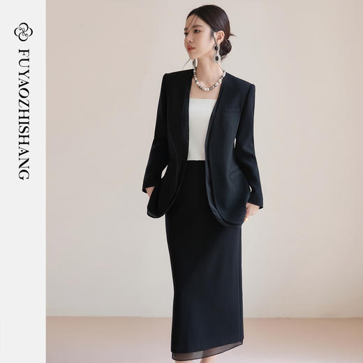 FUYAO扶摇 高级感醋酸女装2025秋款西装两件套法式复古小西服上衣 商品图2