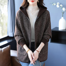 CC 10-5073连帽拉链百搭针织开衫毛衣呢子外套