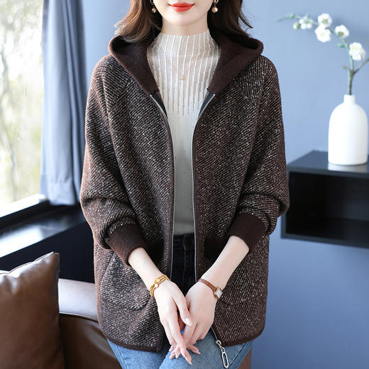 CC 10-5073连帽拉链百搭针织开衫毛衣呢子外套 商品图0