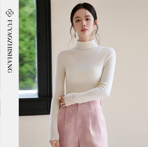 FUYAO扶摇 纯羊毛针织衫女2025冬长袖高领气质高级感通勤百搭上衣 商品图3