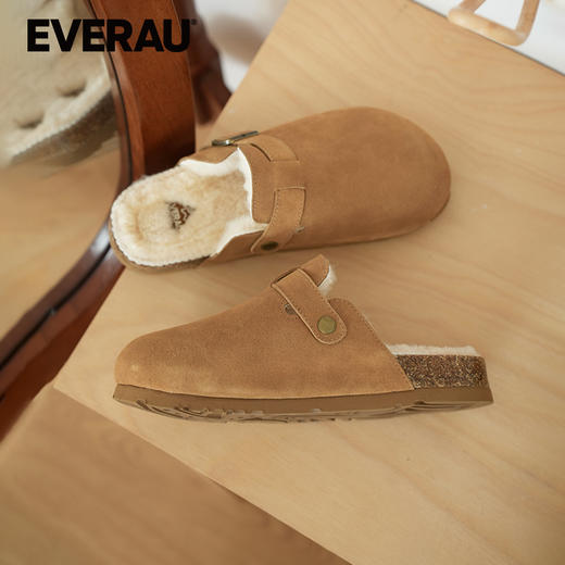 EVERAU复古牛反绒内里羊皮毛一体勃肯拖鞋EA5063 商品图5