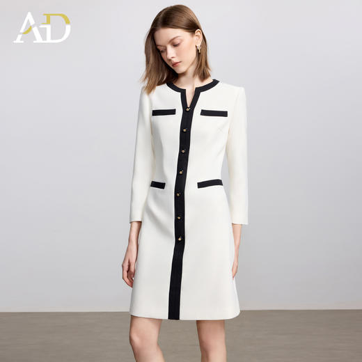 AD法式小资连衣裙女秋季2025新款黑白撞色西装裙极简高级感穿搭 商品图2