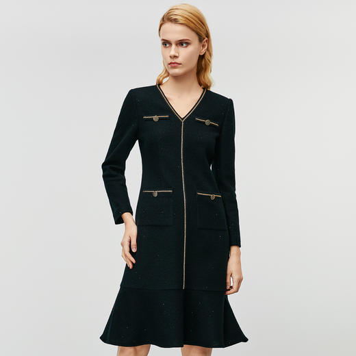 EITIE爱特爱冬季新款气质通勤百搭显瘦V领收腰鱼尾裙摆连衣裙8007720 商品图1