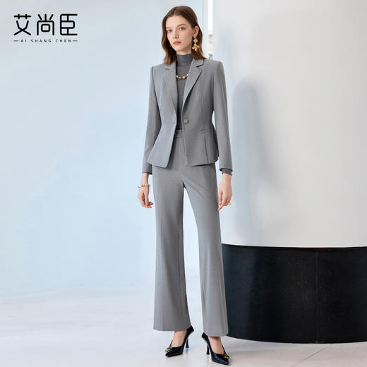 艾尚臣灰色西装套装女冬正式场合端庄套装轻职场通勤穿搭西服外套 商品图3