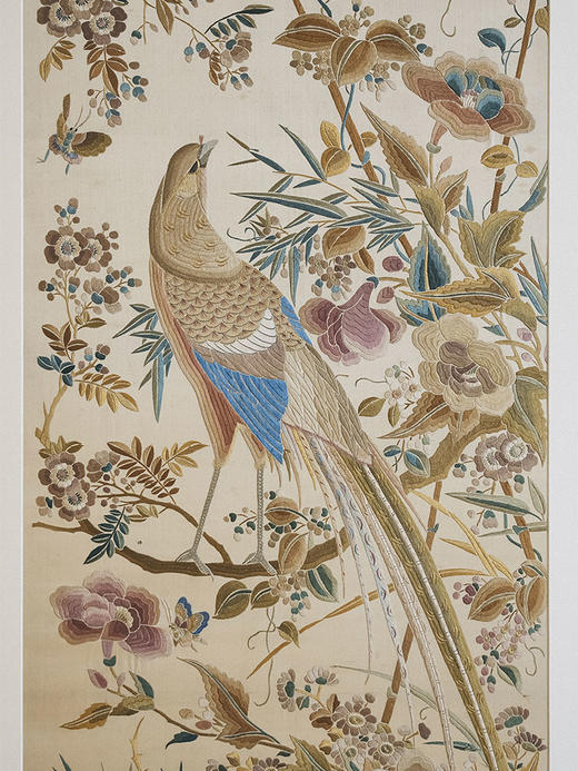 【已售】独角鹿西洋古董 1900年代中国出品「富贵长寿」吉祥花鸟主题刺绣挂屏一对 商品图4