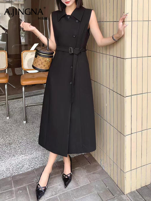 【无袖西装裙】阿菁娜秋季新款大女主无袖西装裙翻领收腰显瘦F30D212002 商品图1