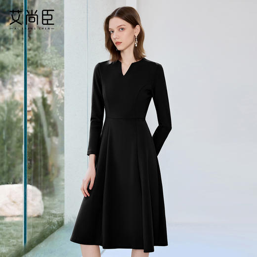 艾尚臣黑色西装连衣裙女早秋小黑裙收腰显瘦大摆裙售楼部工作服 商品图0