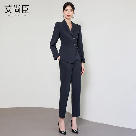 艾尚臣2025新款高级感青灰色气质时尚西装套装酒店商务接待两件套 商品图4