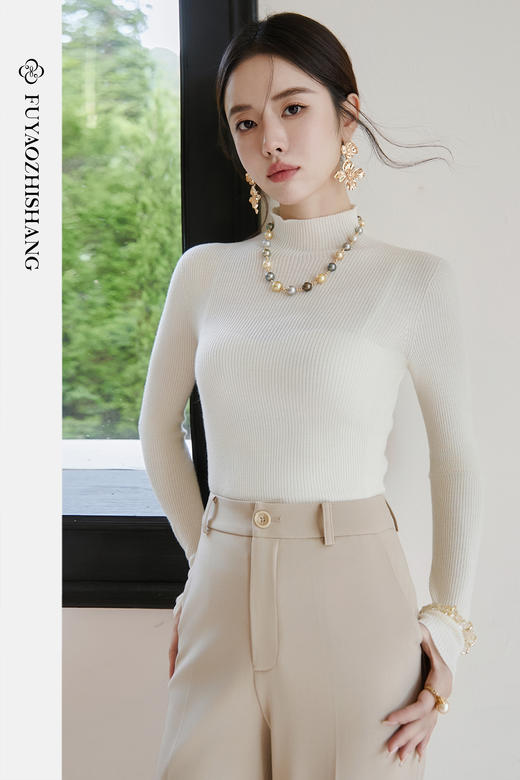 FUYAO扶摇 法式纯羊绒针织衫女新款半高领内搭上衣设计感打底衫冬 商品图5