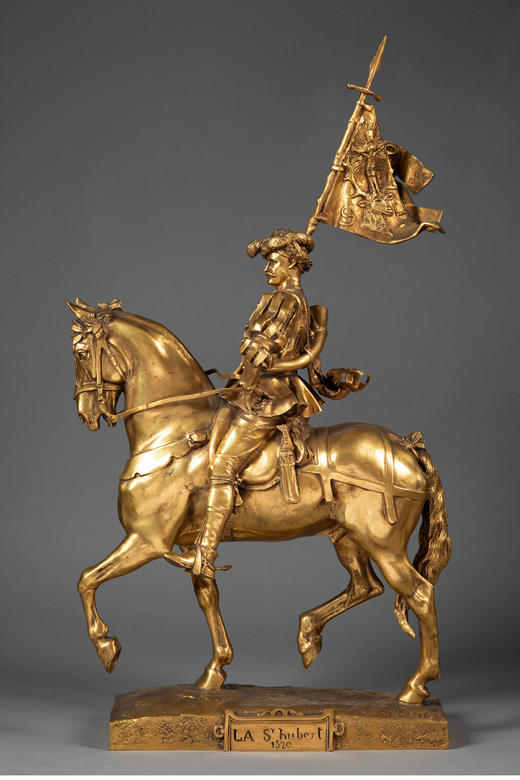 独角鹿西洋古董 19世纪法国雕塑家Emmanuel Frèmiet创作出品「圣人胡贝图斯 St. Hubertus」主题铜鎏金精雕杰作 商品图0