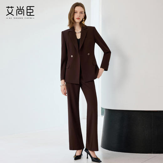 艾尚臣羊毛职业套装女秋冬贵气感老钱风西装红棕色高级感西服正装 商品图1