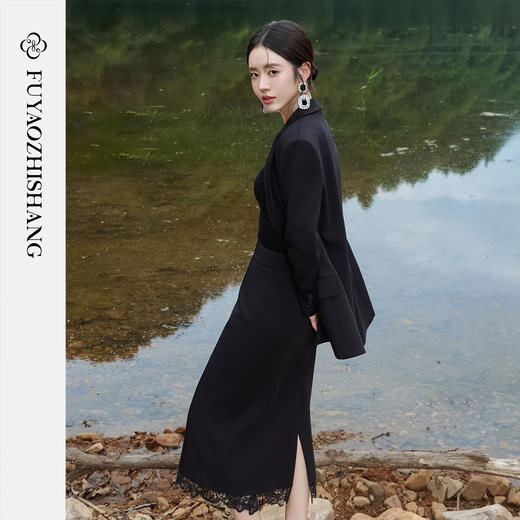 FUYAO扶摇 醋酸高级感西装两件套女黑色宽松西服外套优雅时尚套装 商品图4