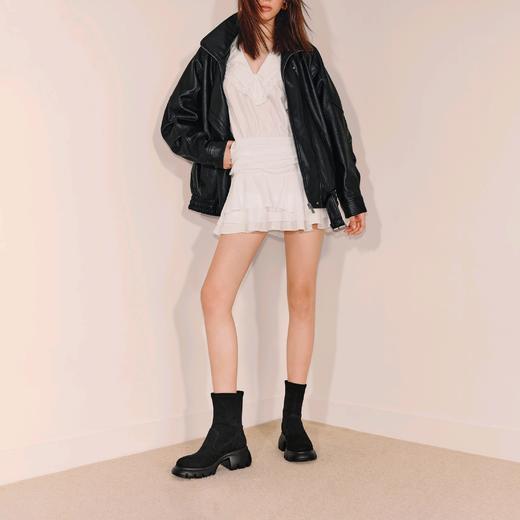 【云粉节】【思加图】BF楼思加图2025新款百搭弹力靴黑色瘦瘦靴中靴厚底增高女靴子Y2563吊牌价1890 商品图2