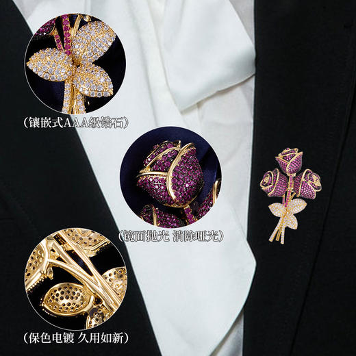 奢华重工满镶锆石玫瑰花束胸针，高级感优雅大气晚宴大衣配饰胸花LY-M-416 商品图2