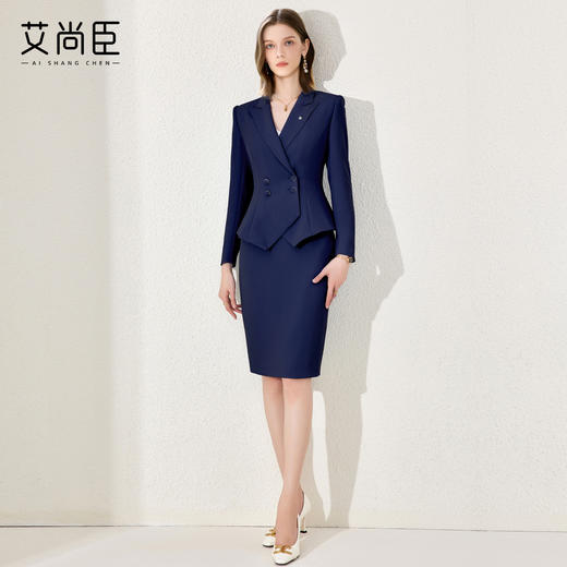 艾尚臣藏青色西装套装女2025秋冬双排扣西服职业装气质正装工作服 商品图0