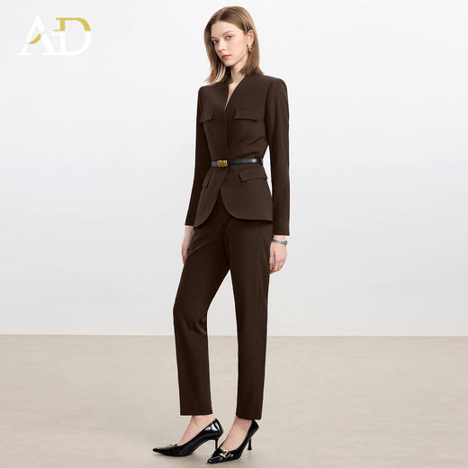 AD爆款棕色西装套装女2025新款秋冬高端气质职业装无领西服正装裤 商品图3