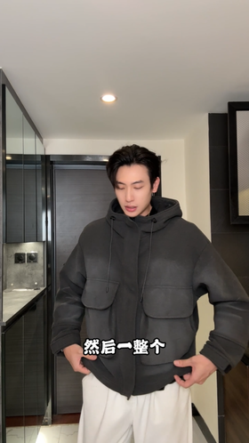 SDSA男士秋冬新款痞帅男装韩版磨白拼接松紧连帽夹克百搭时尚外套