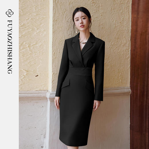 FUYAO扶摇 高级感黑色连衣裙女修身显瘦小黑裙轻奢名媛气质包臀裙 商品图2