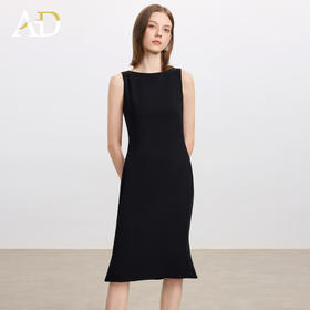 AD圆领醋酸连衣裙女夏季洋气显瘦通勤气质时尚无袖职业装中长款裙