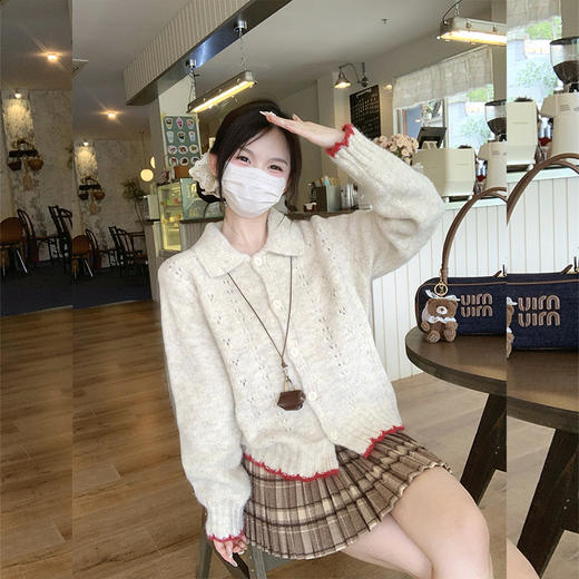 西遇慵懒风针织外套女秋季新款polo领纽扣宽松毛衣开衫SS051619 商品图1