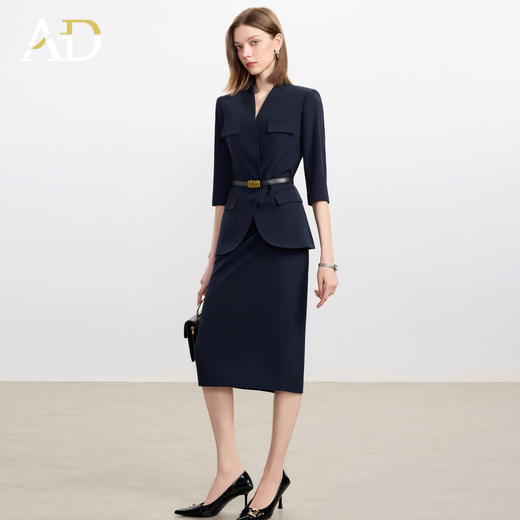 AD高智感气质套装女藏青色西装两件套2025秋季新款七分袖职业装 商品图1