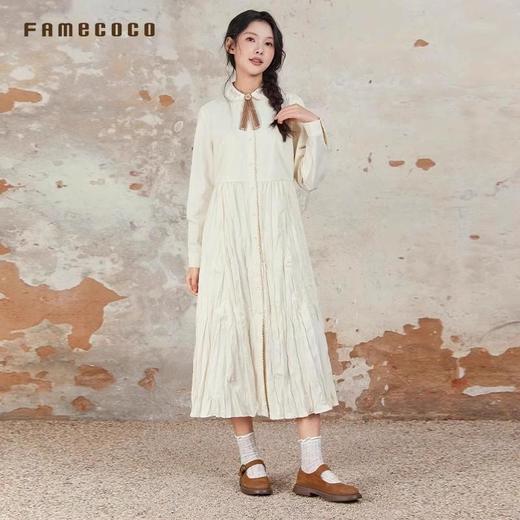 Famecoco刺绣娃娃领直筒连衣裙百搭肌理感长裙FAB6FA024 商品图3