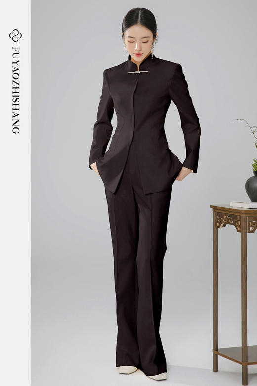 FUYAO扶摇 国风立领时尚套装女新中式气质西装两件套改良中山装秋 商品图5