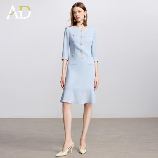 AD小香风圆领连衣裙女夏季新款收腰显瘦小个子高端通勤工作服西服 商品图0