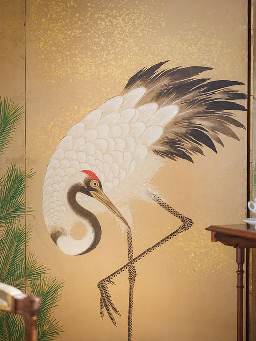 【已售】独角鹿西洋古董 20世纪日本大正时期出品「松鹤」主题纸本撒金六曲屏风 商品图3