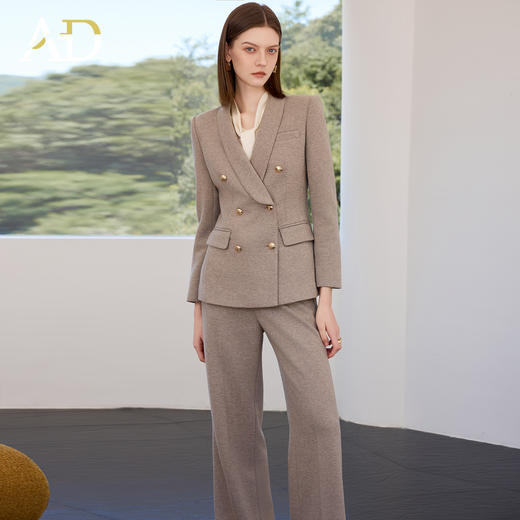 AD秋冬燕麦色系带西装套装女2025新款轻奢羊毛呢子西服外套职业装 商品图1