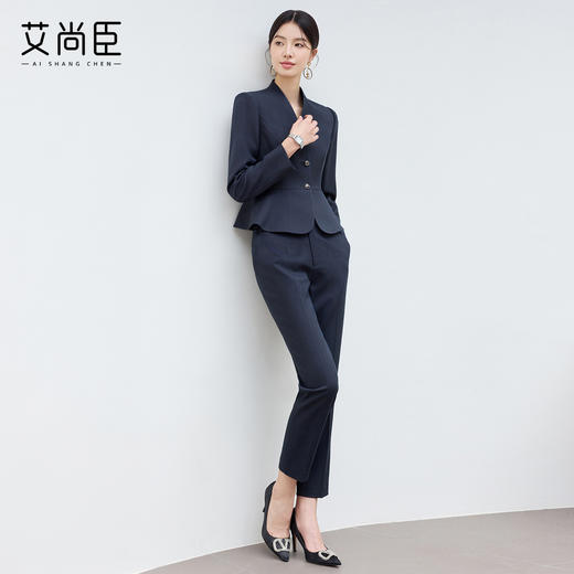 艾尚臣新款高级感青灰色西装时尚气质酒店经理接待西装套装两件套 商品图4