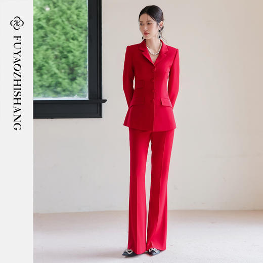 FUYAO扶摇 中国红西装套装女2025新款醋酸正装晚宴年会主持人穿搭 商品图0