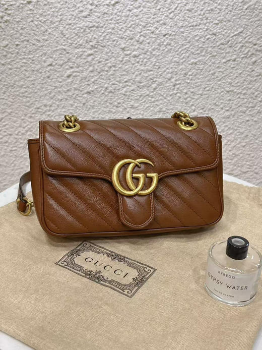 Gucci 双G 马蒙 焦糖色 油蜡牛皮 小号 斜挎包 商品图0