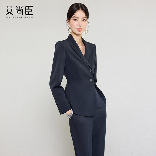 艾尚臣2025新款高级感青灰色气质时尚西装套装酒店商务接待两件套 商品图2