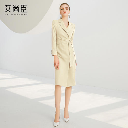 艾尚臣杏色西装连衣裙女早秋新款通勤连身裙气质高端职业装A字裙 商品图1