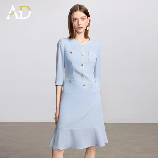 AD小香风圆领连衣裙女夏季新款收腰显瘦小个子高端通勤工作服西服 商品图2
