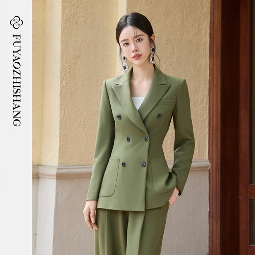 FUYAO扶摇 绿色系西装套装女2025新款高级感休闲宽松垂感西服外套 商品图2
