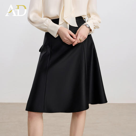 AD黑色皮裙女2025新款高端轻奢气质女神范中长款荷叶边A字半身裙 商品图2