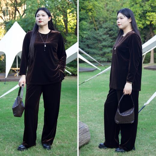 现货，今天发！💫【棕色丝绒套装】高级又有腔调！不起静电，裤子松紧腰。秋冬显贵显瘦第一名！高档气质阔太太感，丝绒套装，洋气高贵两件套，正码正拍 商品图0