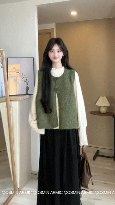 秋冬必备 韩系穿搭天花板【OSMIC ARMIN韩系百搭慵懒风毛衣马甲】简约百搭软糯慵懒风毛衣马甲女2025秋冬新款宽松叠穿针织背心 商品图1