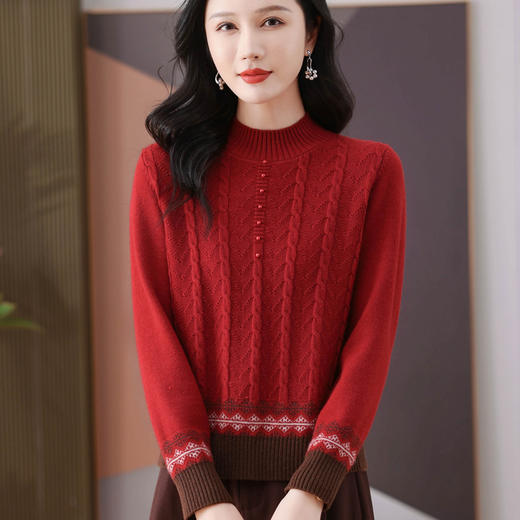 妈妈洋气针织上衣，本命年红色毛衣中老年气质打底衫CC-101-56281 商品图0