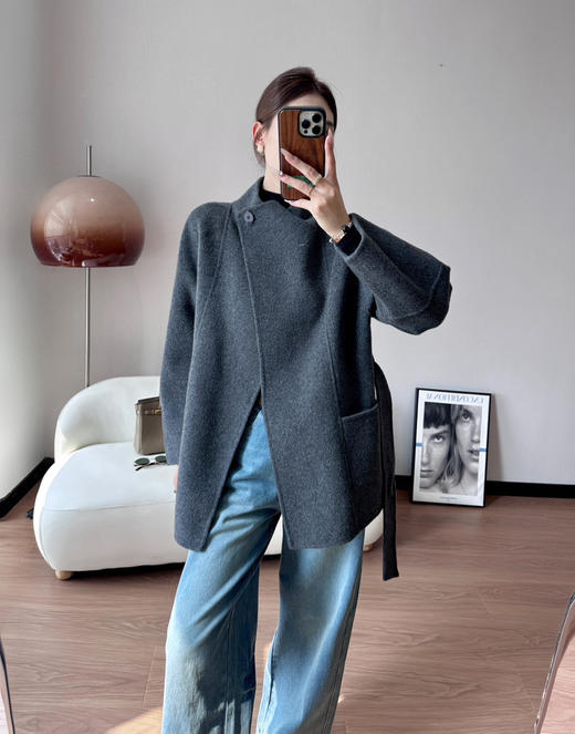 ZHI知全羊毛一粒扣荡领毛呢大衣外套101305 商品图3