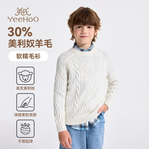【英氏】【复古绞花羊毛衫】【110-175】男童含羊毛针织衫儿童毛衣 商品图2