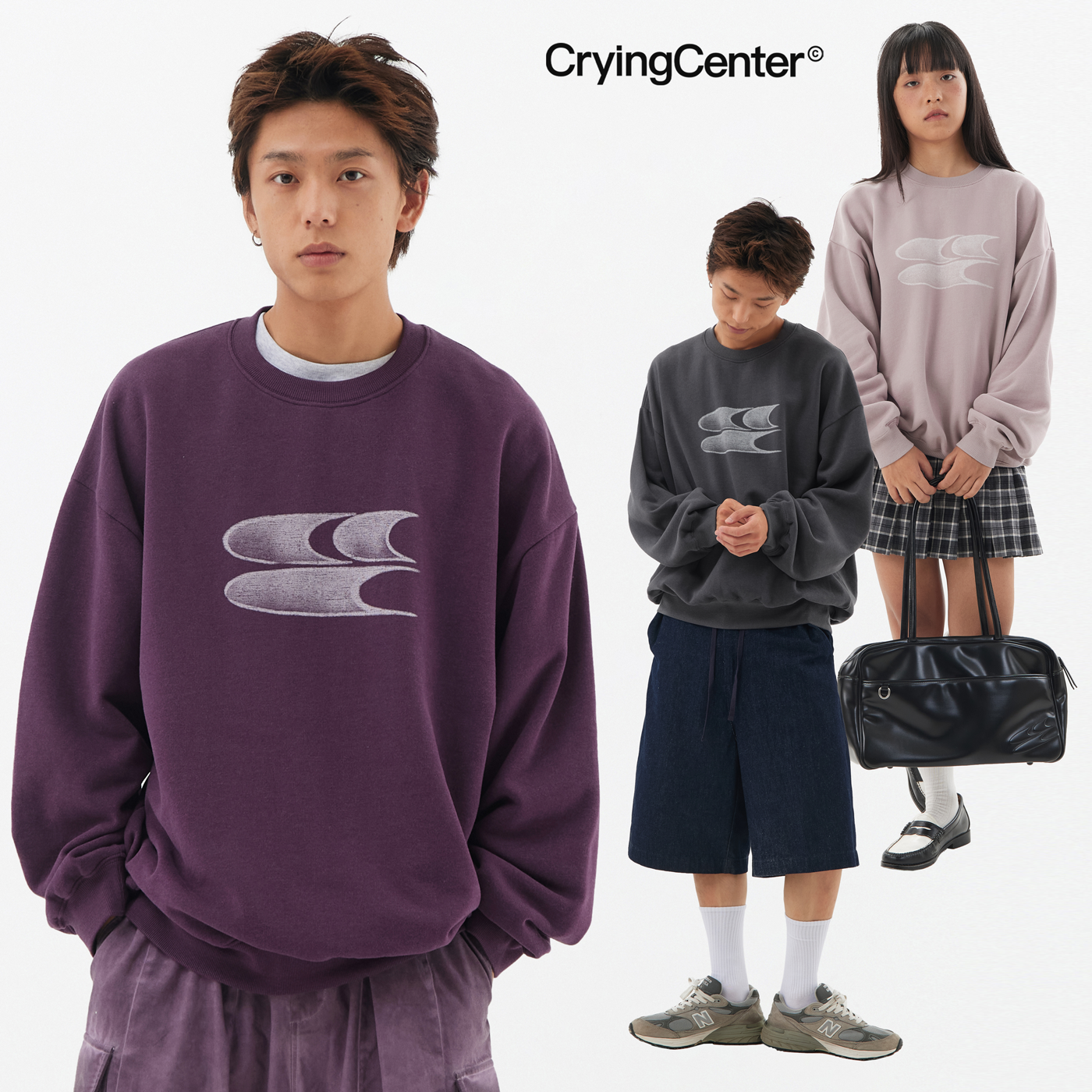 CryingCenter 三色圆领加绒渐变喷绘logo卫衣  哭喊中心