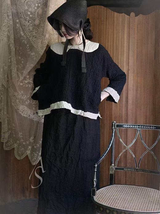 Daniela Gregis 25AW 墨蓝肌理羊毛拼接上衣 商品图1